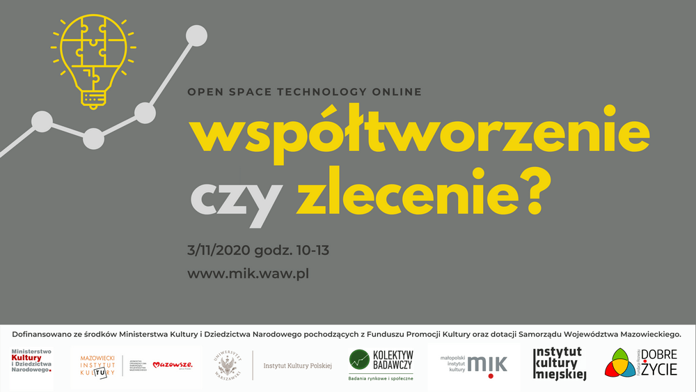 na szarym tle słowa współtworzenie czy zlecenie