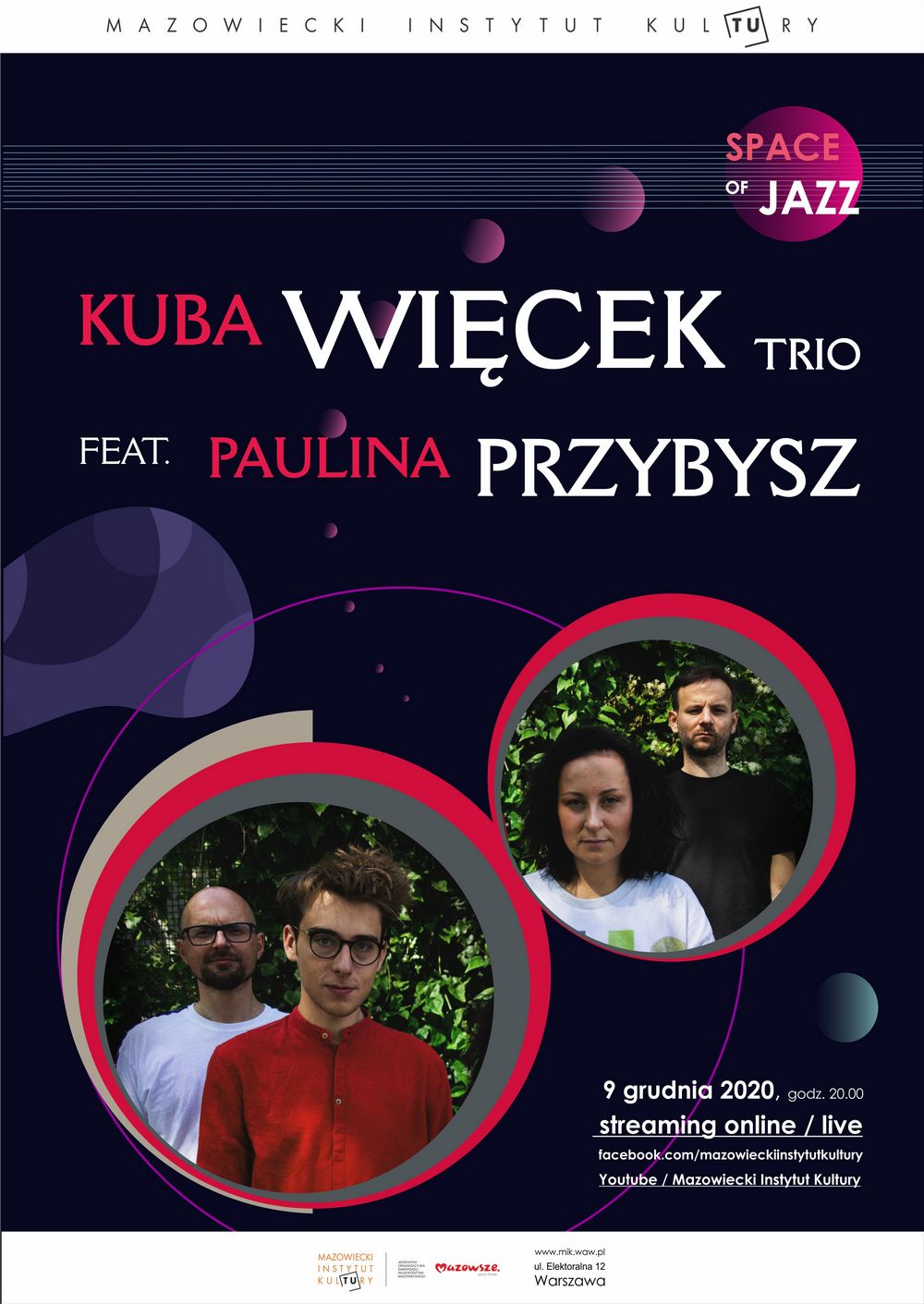 abstrakcyjna grafika w kolorze ciemnogranatowym z napisem kuba więcek trio