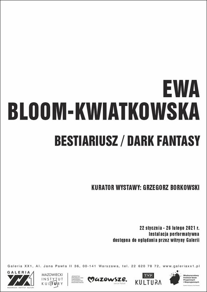 biały afisz z czarnym napisem ewa bloom kwiatkowska bestiariusz dark fantasy