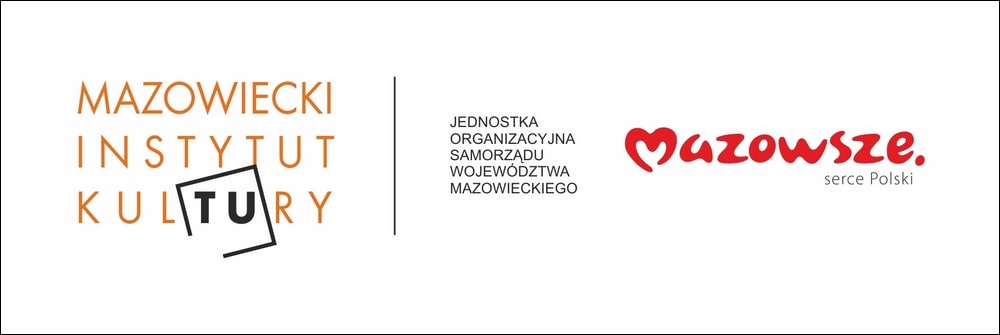 grafika: logotyp Mazowiecki Instytut Kultury, napis Jednostka Organizacyjna Samorządu Województwa Mazowieckiego i logotyp Mazowsze Serce Polski