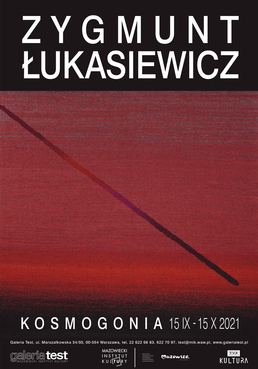 grafika: abstrakcja, na ciemnoczerwonym ukośna ciemna kreska z lewego górnego rogu ku prawemu dolnemu