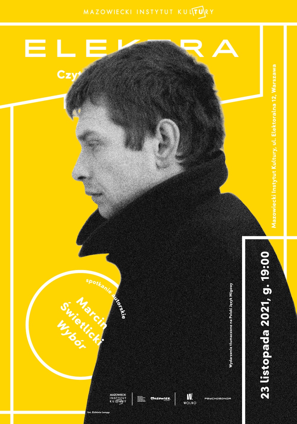 plakat: na żółtym tle zdjęcie profilowe marcina świetlickiego