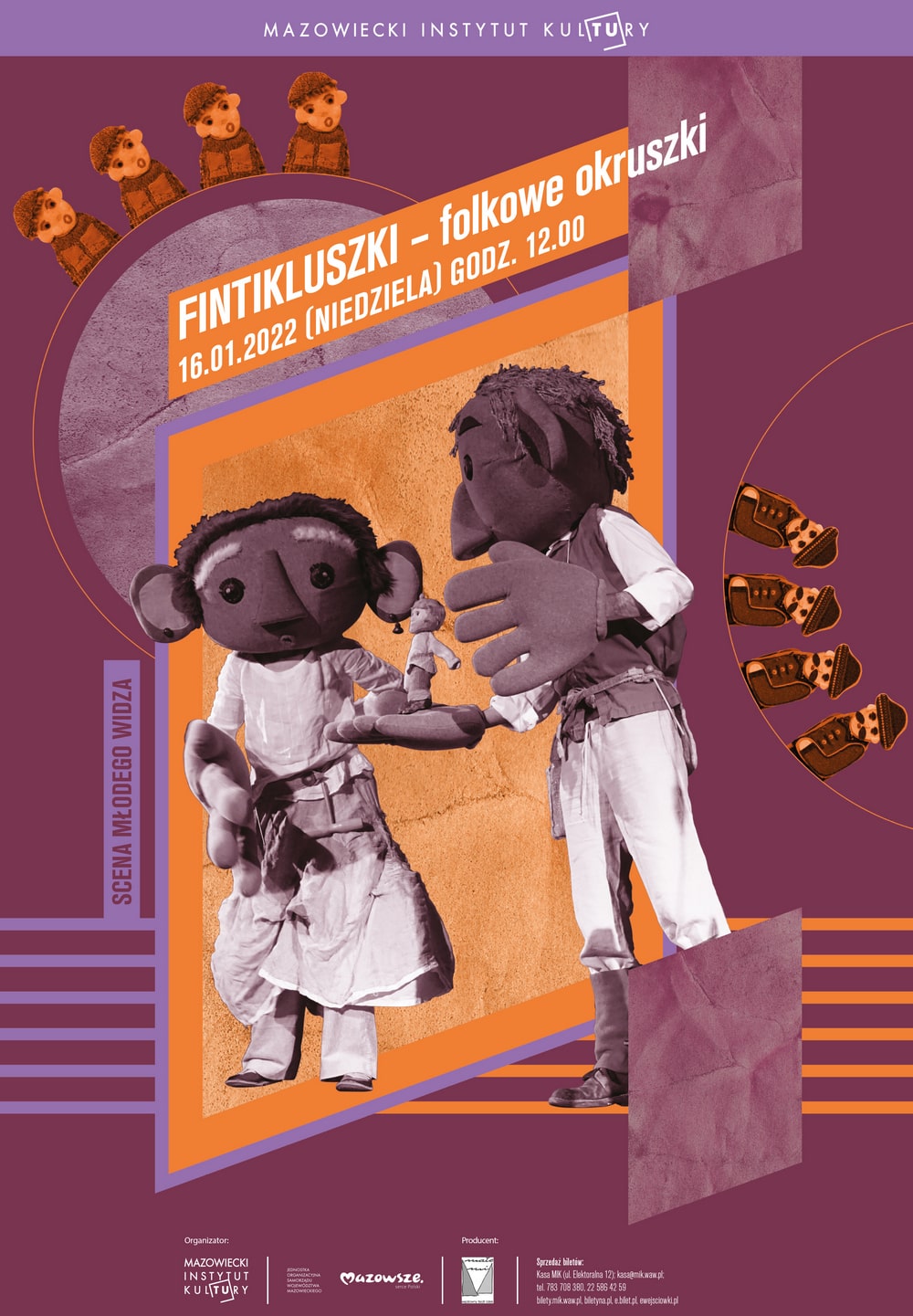 plakat: grafika przedstawiająca dwie lalki sceniczne