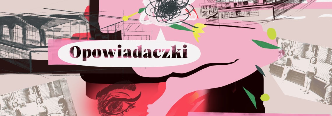 grafika: abstrakcja-kolaż w kolorze różowym