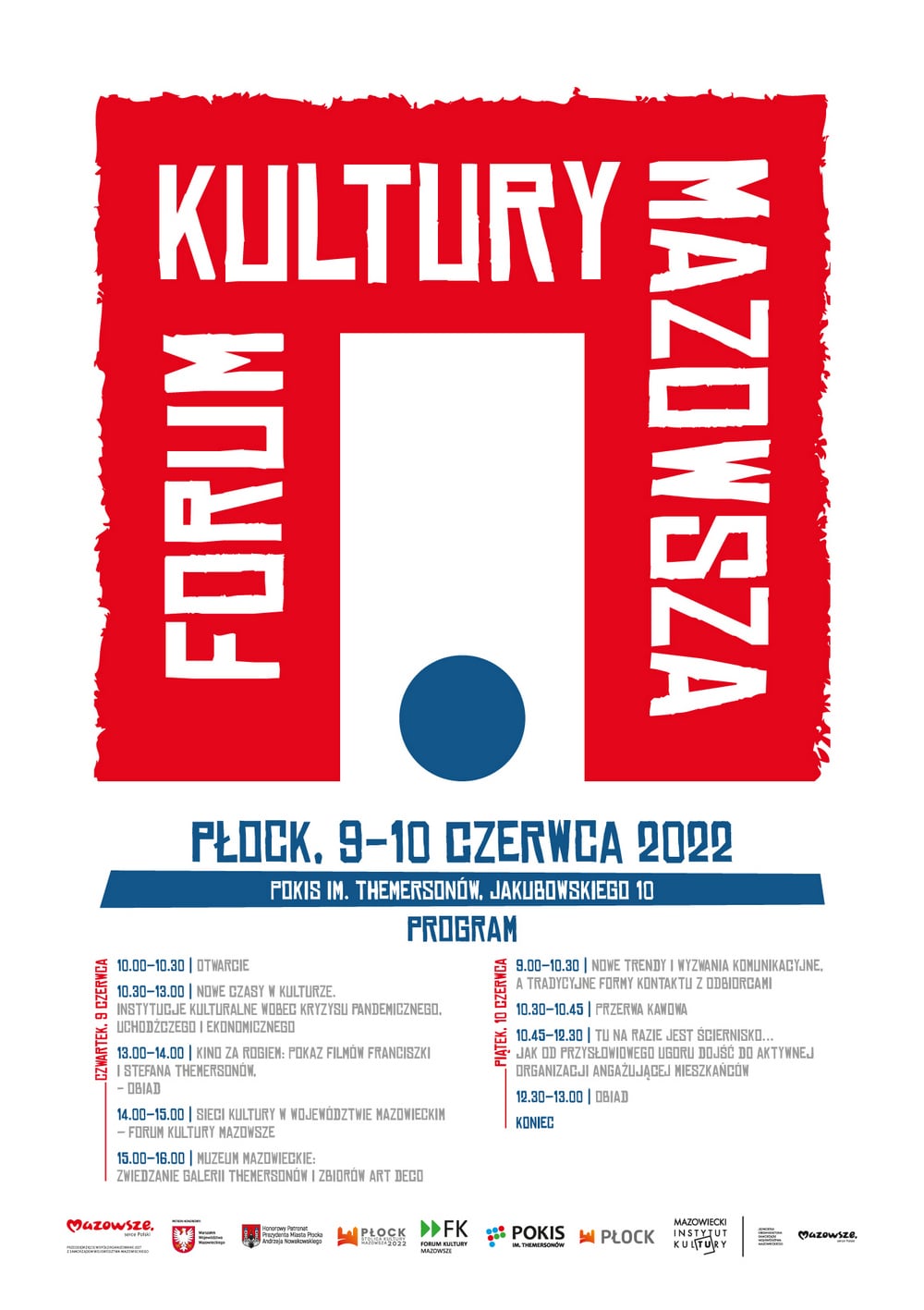 plakat: czerwona bryła z napisem forum kultury mazowsza
