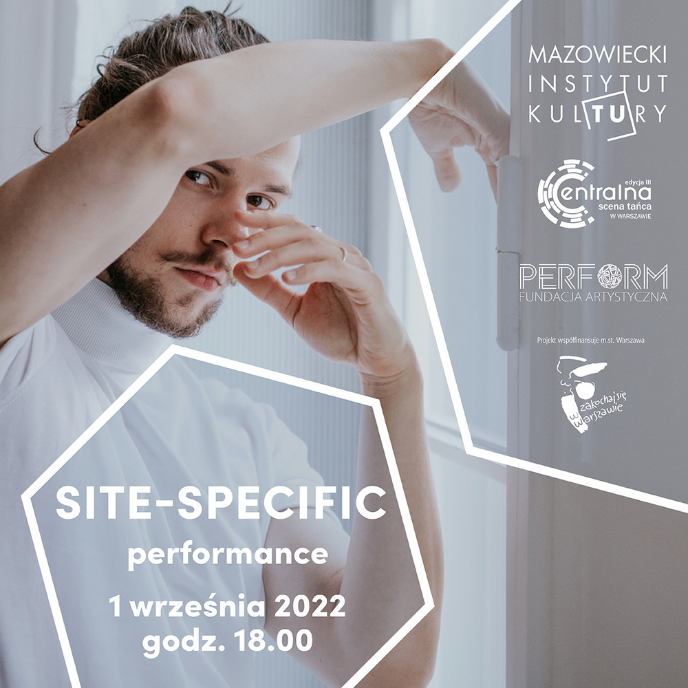 grafika: zdjęcie tancerza napis site specific