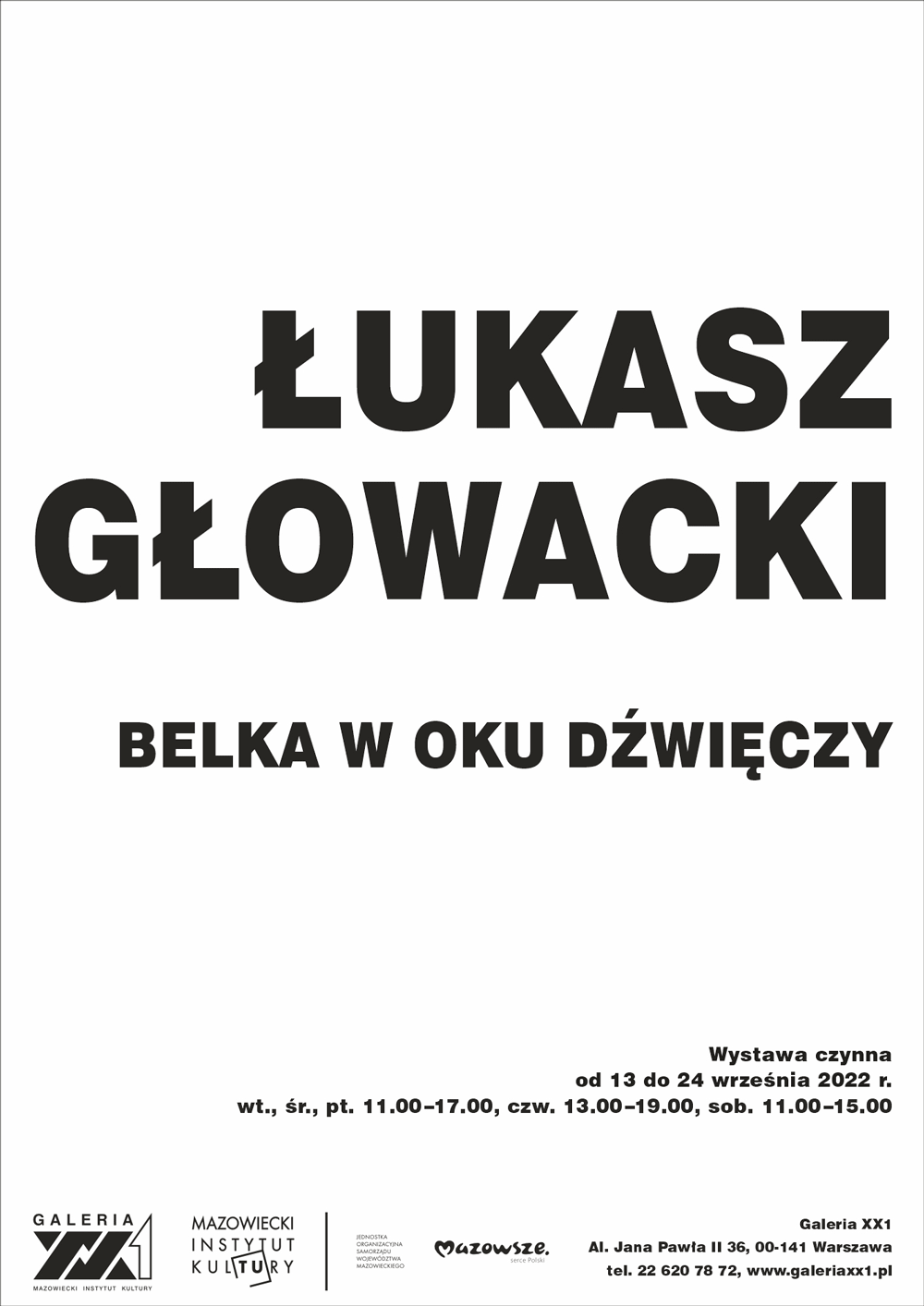 plakat: na białym tle czarne litery