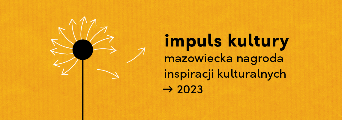 grafika na pomarańczowym tle rysunek przypominający dmuchawca, którego korona zrobiona jest ze strzałek