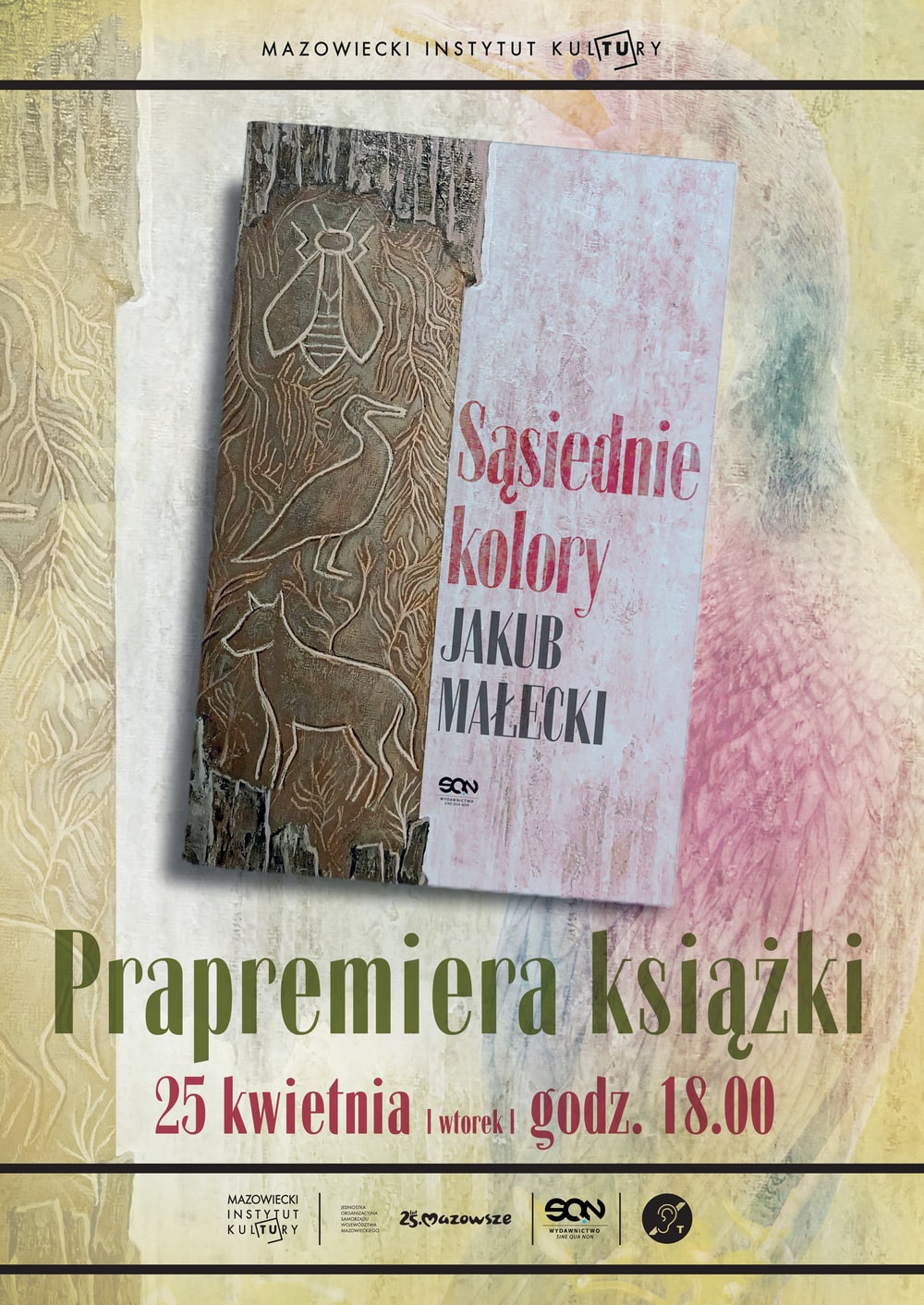 grafika plakat przedstawiający okładkę książki jakuba małeckiego sąsiednie kolory