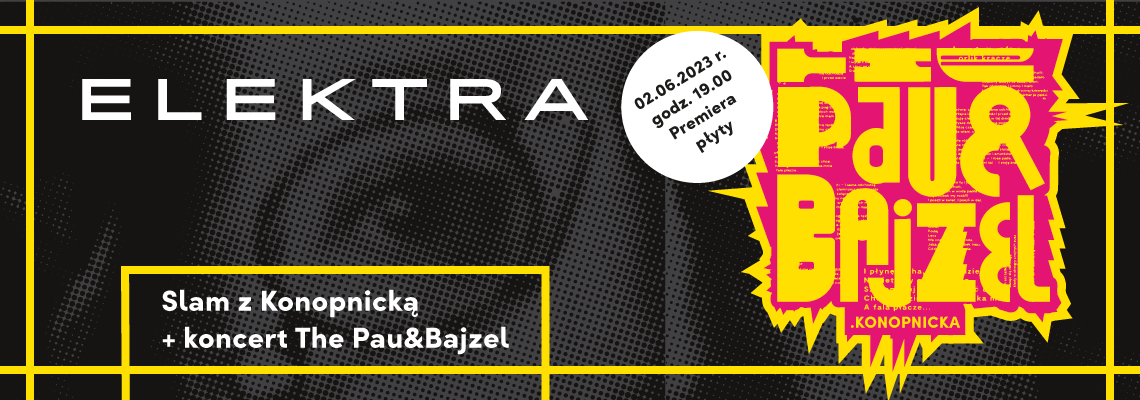 grafika na czarnym tle żółty napis the pau bajzel