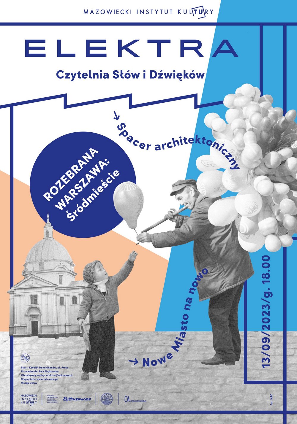 grafika plakat z czarno białą fotografią dziecka wyciągającego rękę do mężczyzny podającego balonik