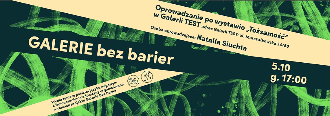 grafika na napisy na czarnym i żółtym tle oraz zielone zaokrąglone pasy