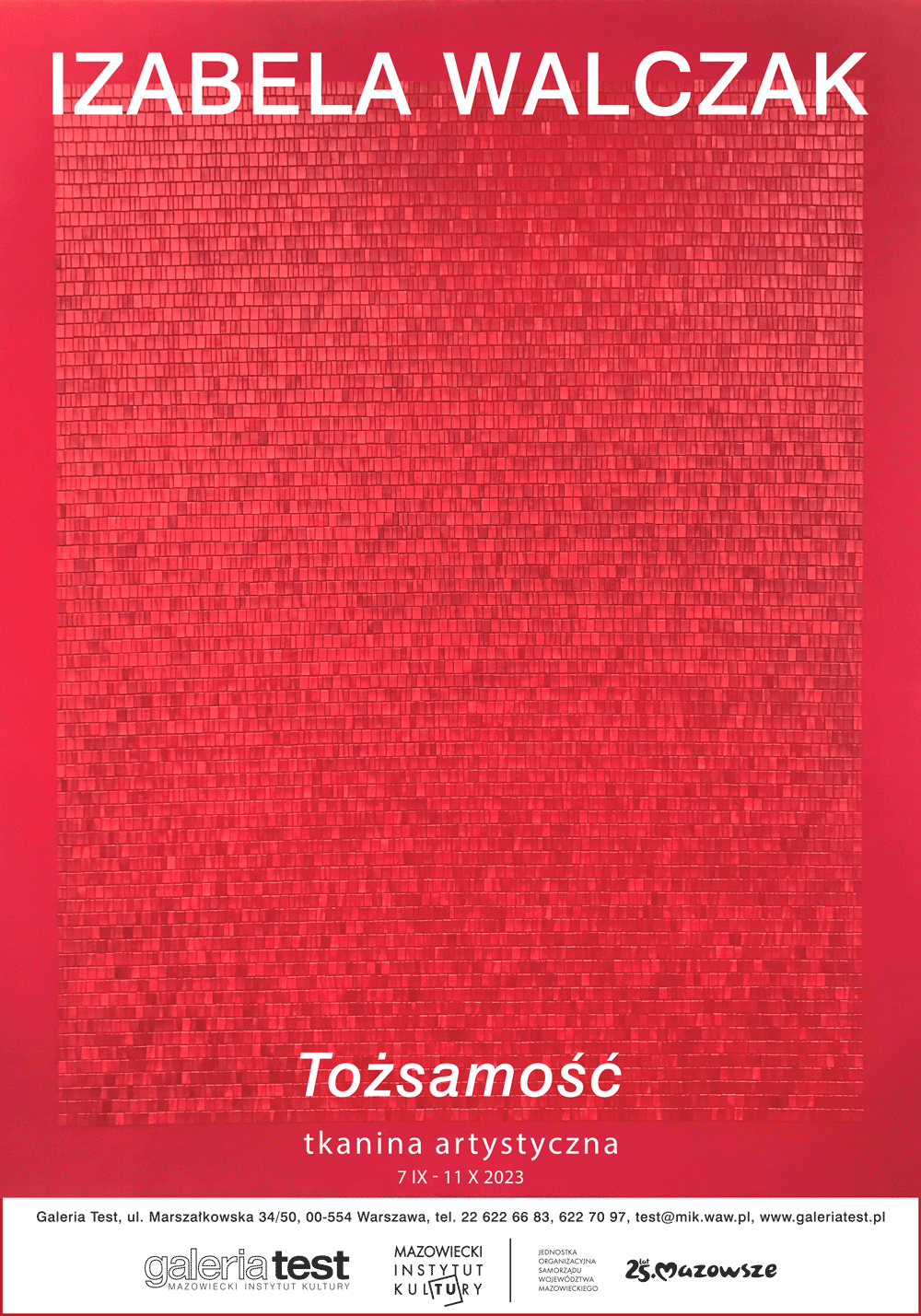 plakat na czerwonym tle czerwona tkanina składająca się z drobnych prostokątów