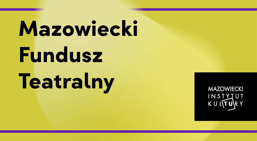 grafika na żółtym tle czarny napis mazowiecki fundusz teatralny