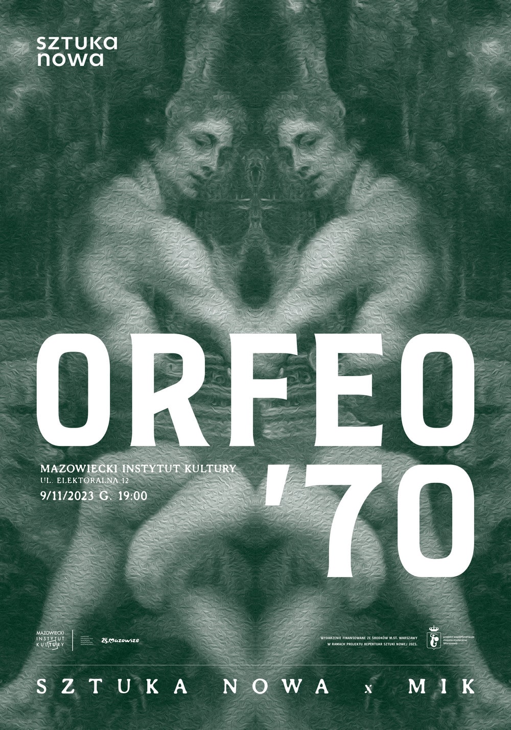 grafika monochromatyczna reprodukcja postaci nagiego mężczyzny w lustrzanym odbiciu