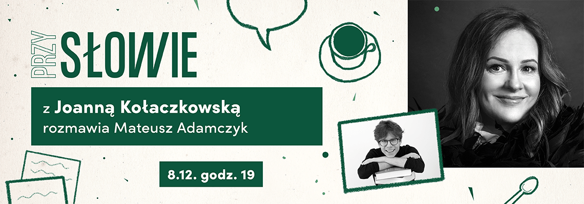 grafika na kremowym tle czarno białe zdjęcie joanny kołaczkowskiej