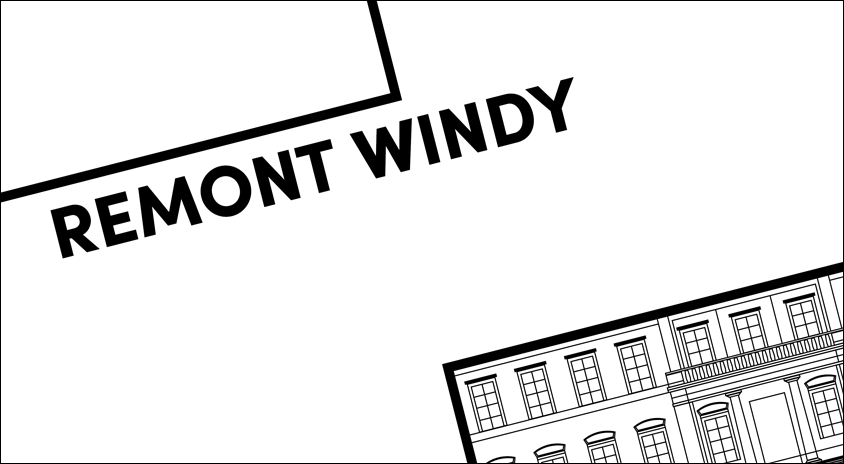 grafika: na białym tle napis remont windy