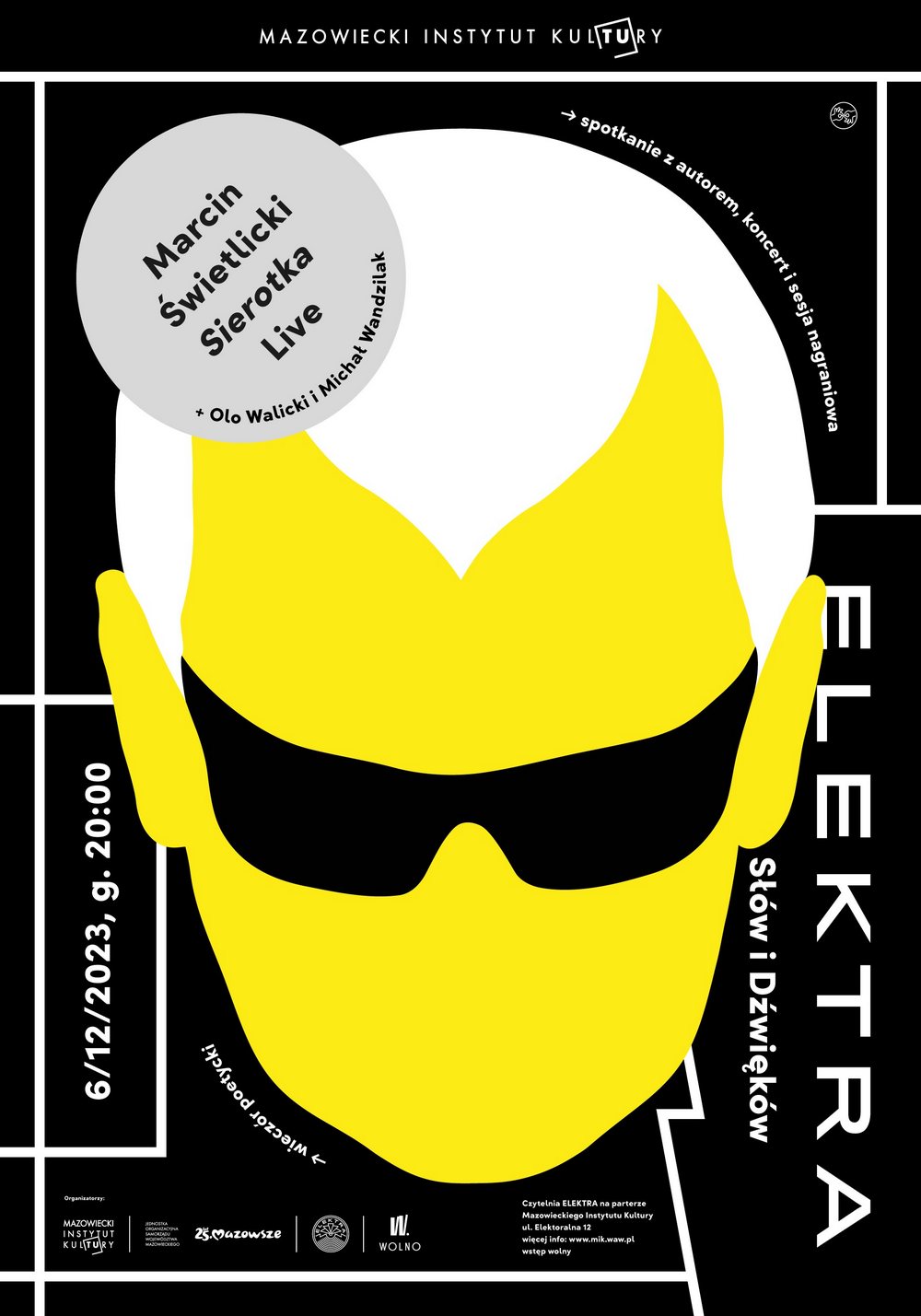 grafika na czarnym tle zarys twarzy ludzkiej w czarnych okularach