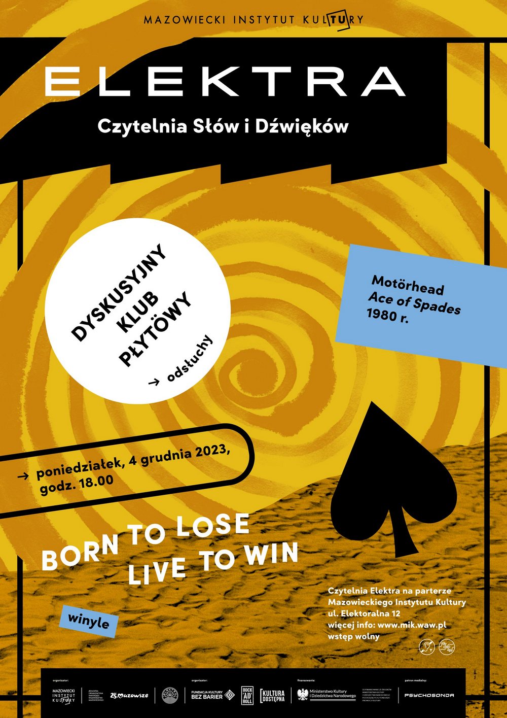 grafika w centralnej części spirala, całość w kolorystyce pomarańczowo-żółtej