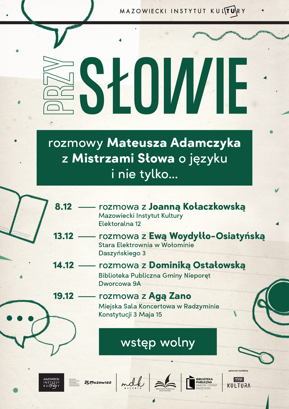 grafika na kremowym tle zielone napisy 