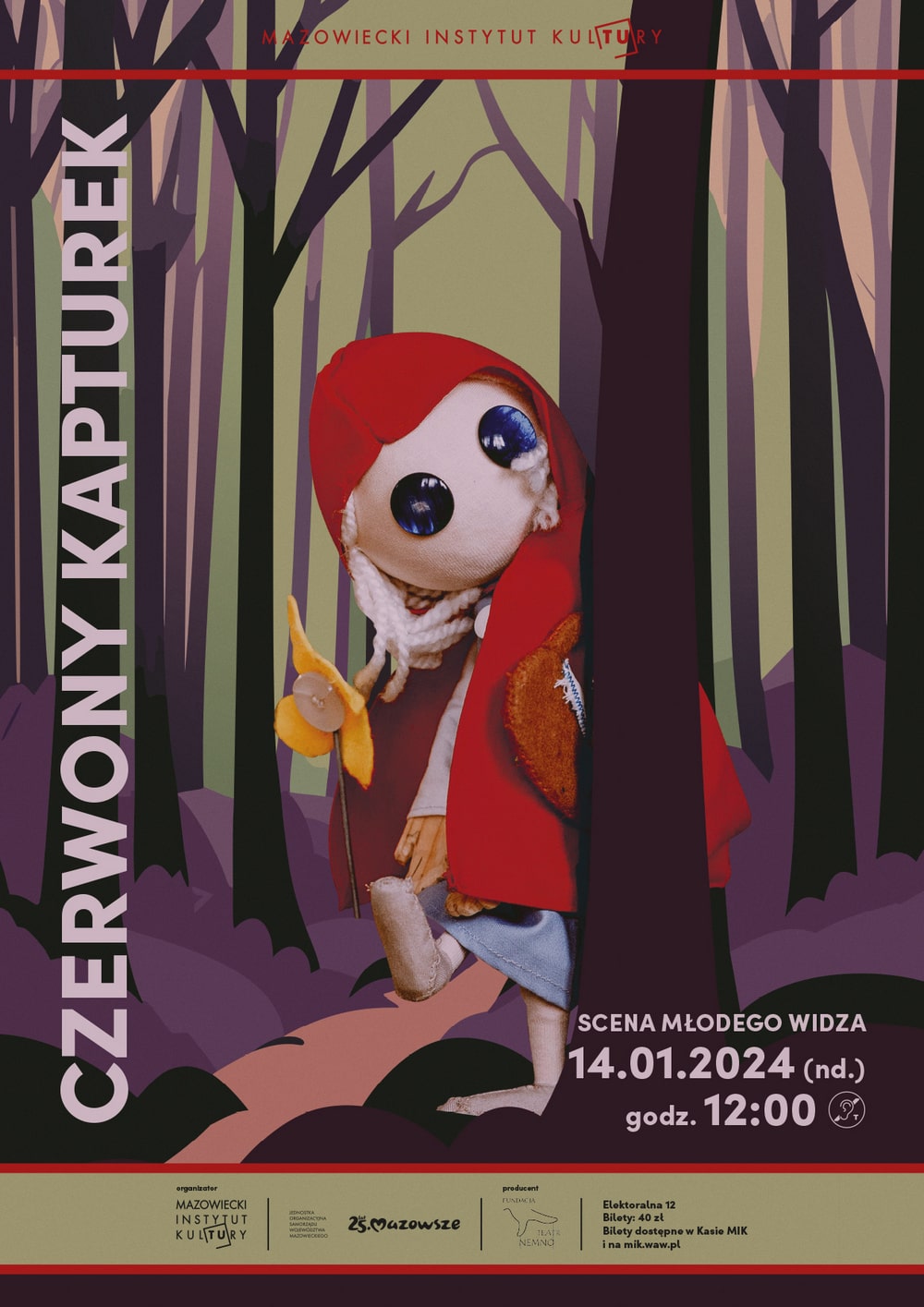plakat z rysunkiem lalki scenicznej czerwonego kapturka