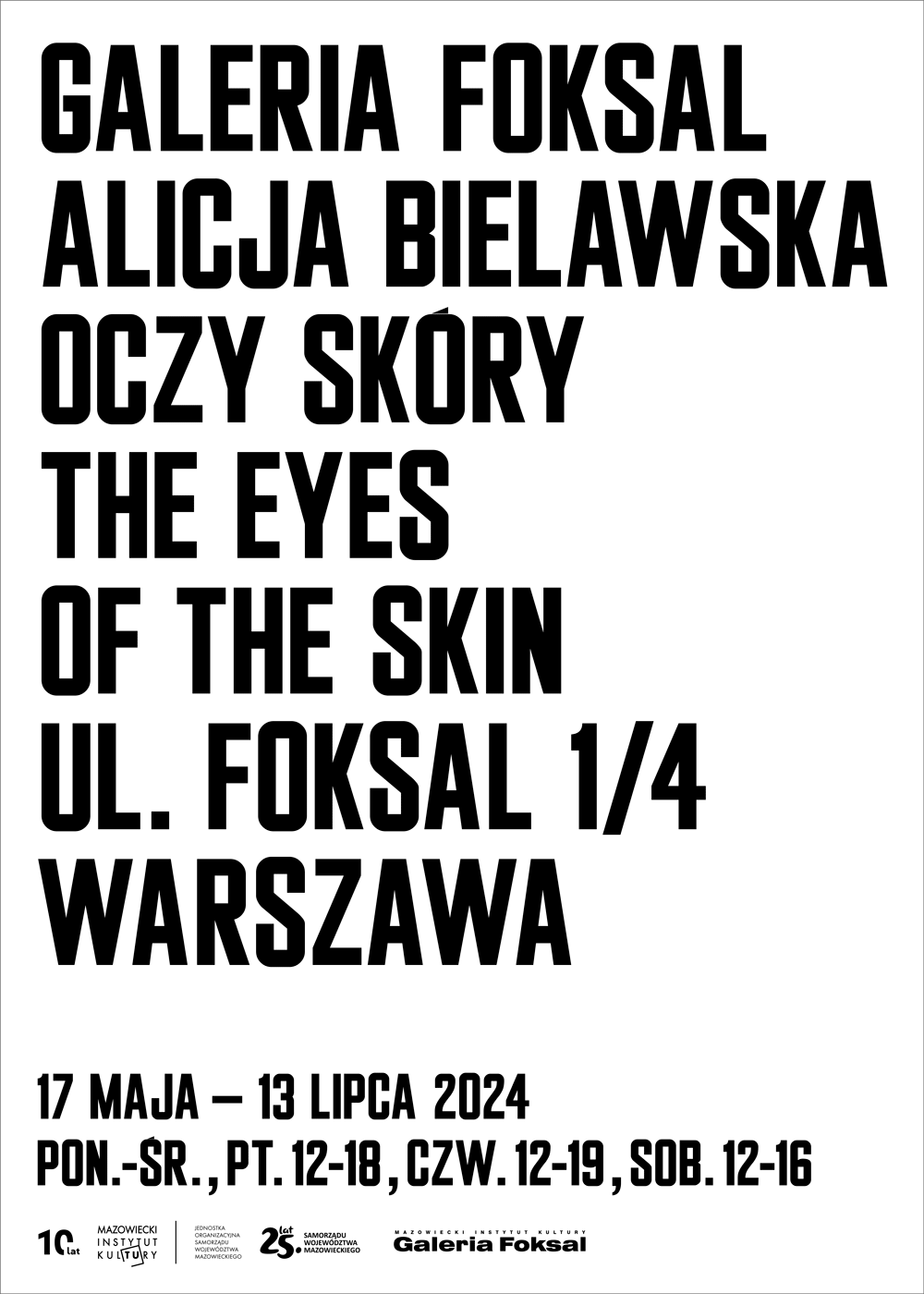 plakat na białym tle czarne litery