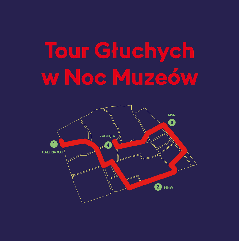 grafika na granatowym tle mapa z zaznaczonymi miejscami wydarzenia tour głuchych