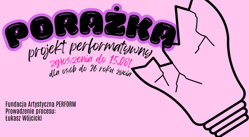 grafika informacyjna na różowym tle rysunek potłuczonej żarówki i napisy