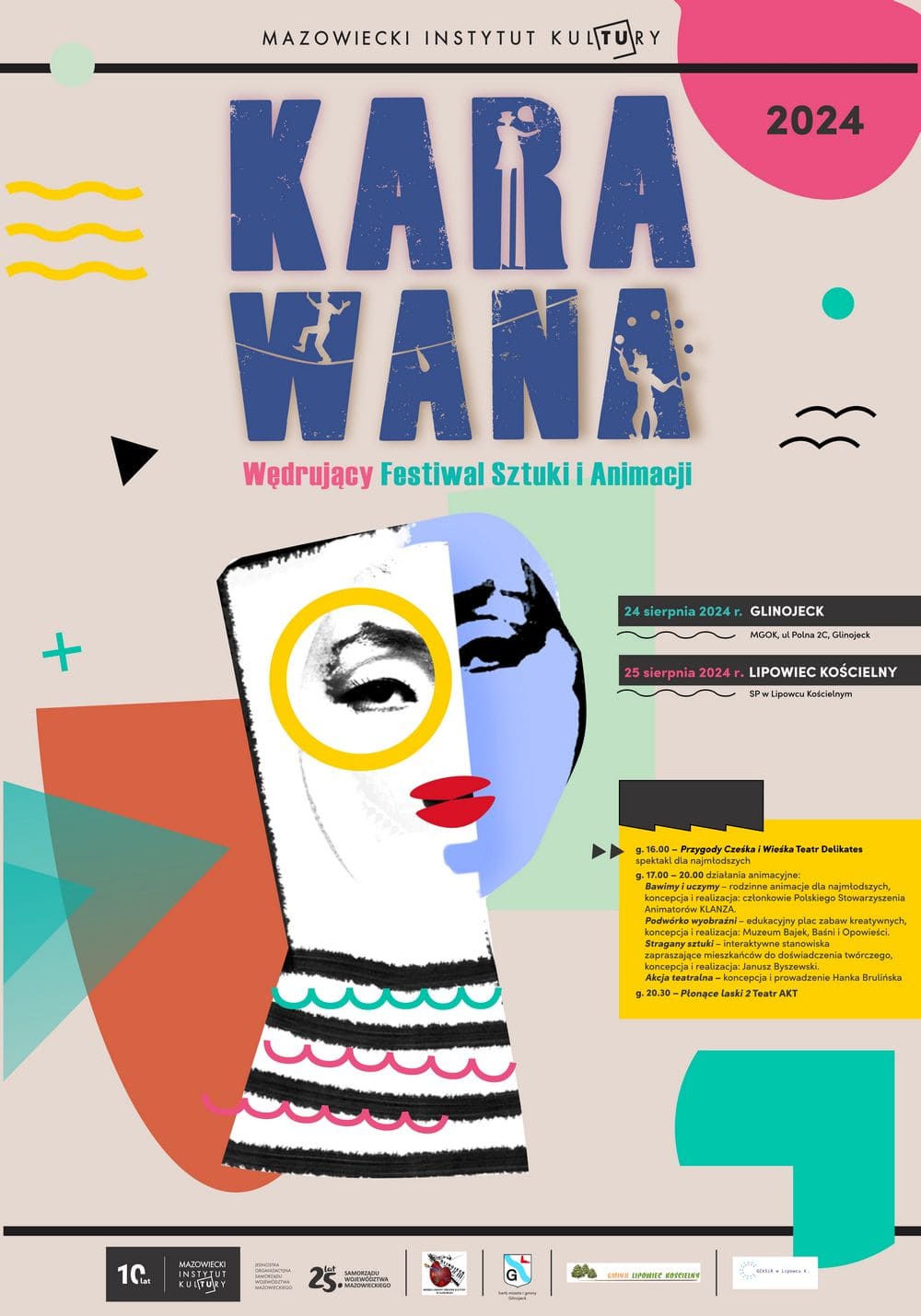 grafika informacyjna na różowym tle kompozycja kolaż przypominająca ludzką twarz