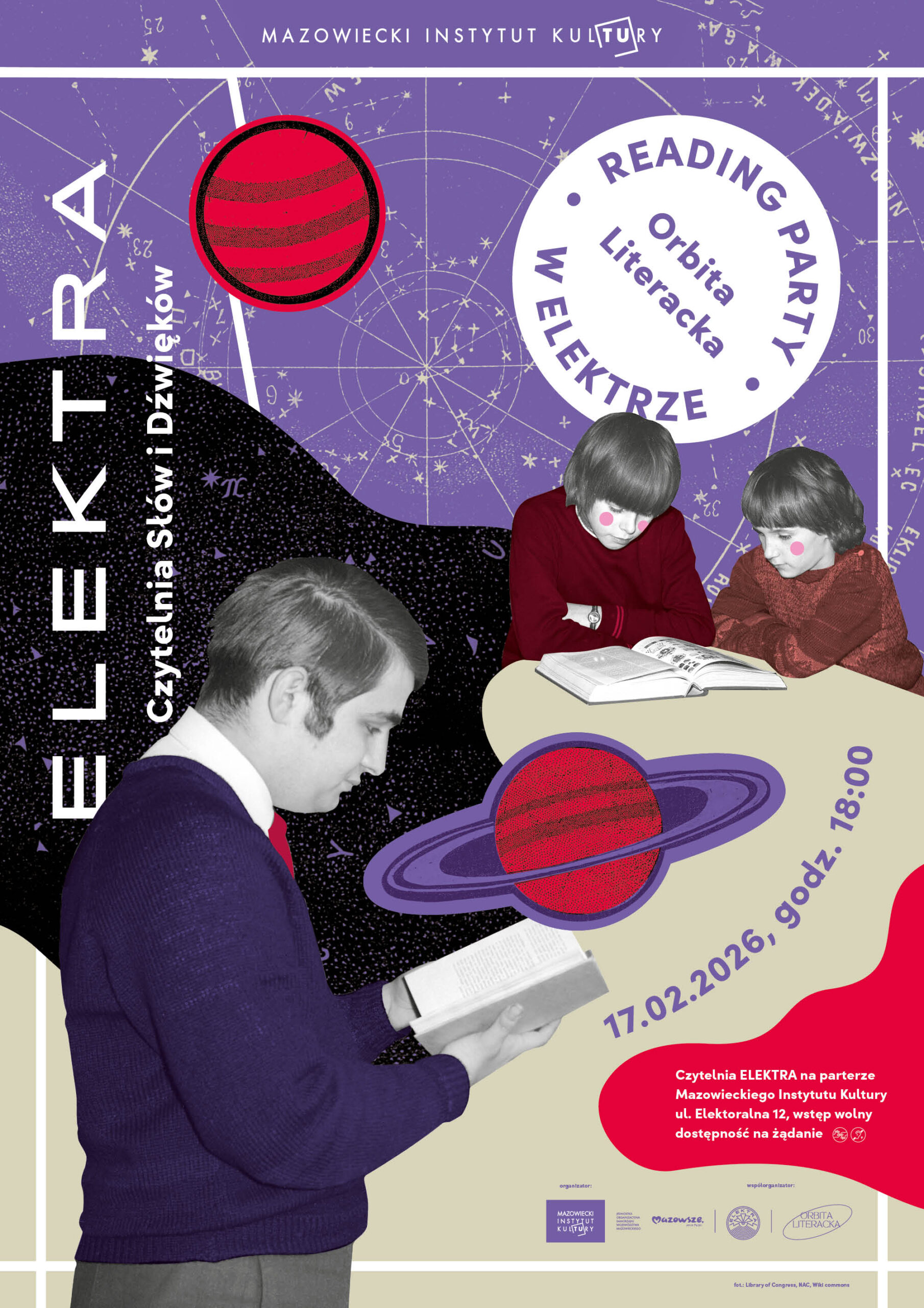 Plakat zapowiadający wydarzenie Orbita literacka reading party w lutym 2026