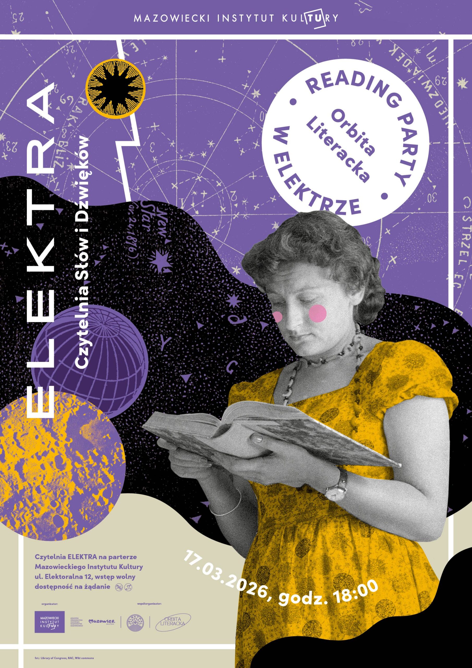 Plakat zapowiadający wydarzenie Orbita literacka reading party w marcu 2026