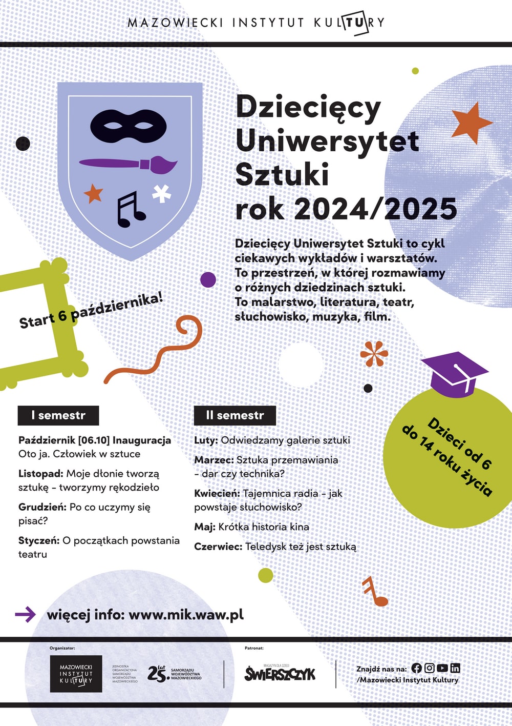 grafika reklamowa na jasnym tle program zajęć w pierwszym i drugim semestrze