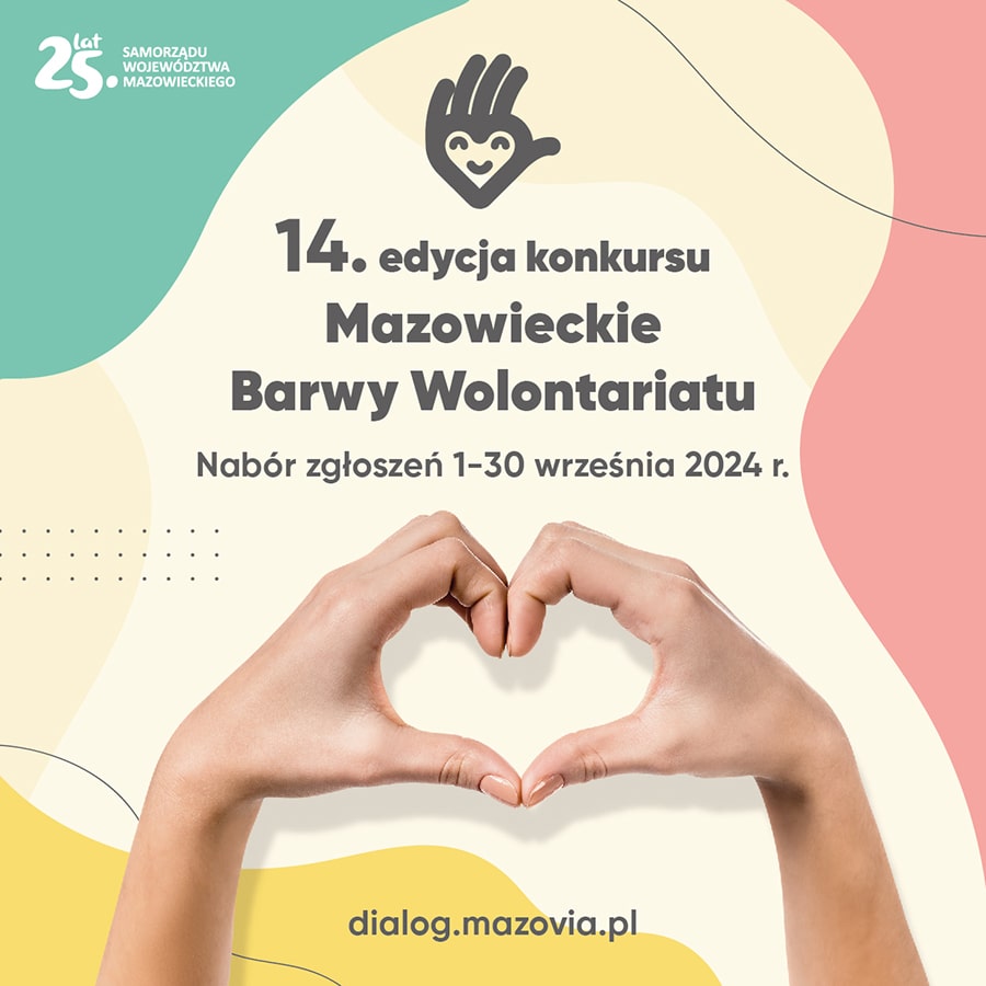 grafika informacyjna na kremowym kolorze napisy fotografia ludzkich dłoni układających się w kształt serca