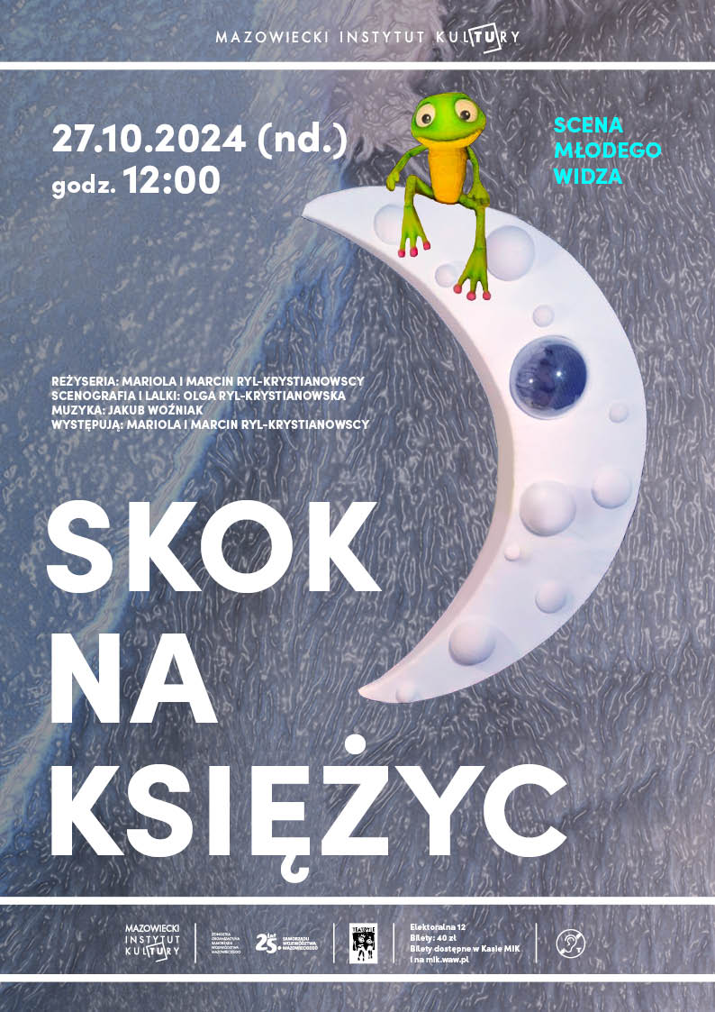 grafika informacyjna przedstawiająca rysunek półksiężyca i siedzącą na nim żabę