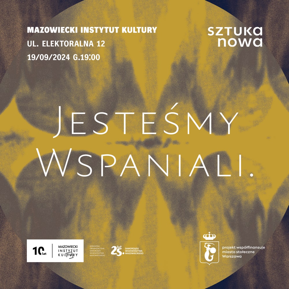 grafika informacyjna na brązowym tle żółto szare koło z symetrycznym wzorem