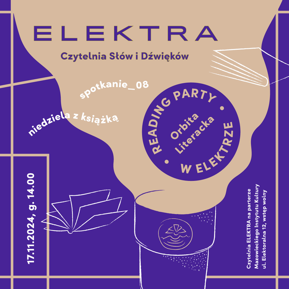 grafika informacyjna na fioletowym tle rysunek parującego kubka