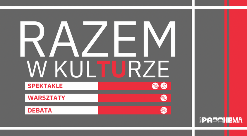 grafika informacyjna na szarym tle czerwone pola i napisy