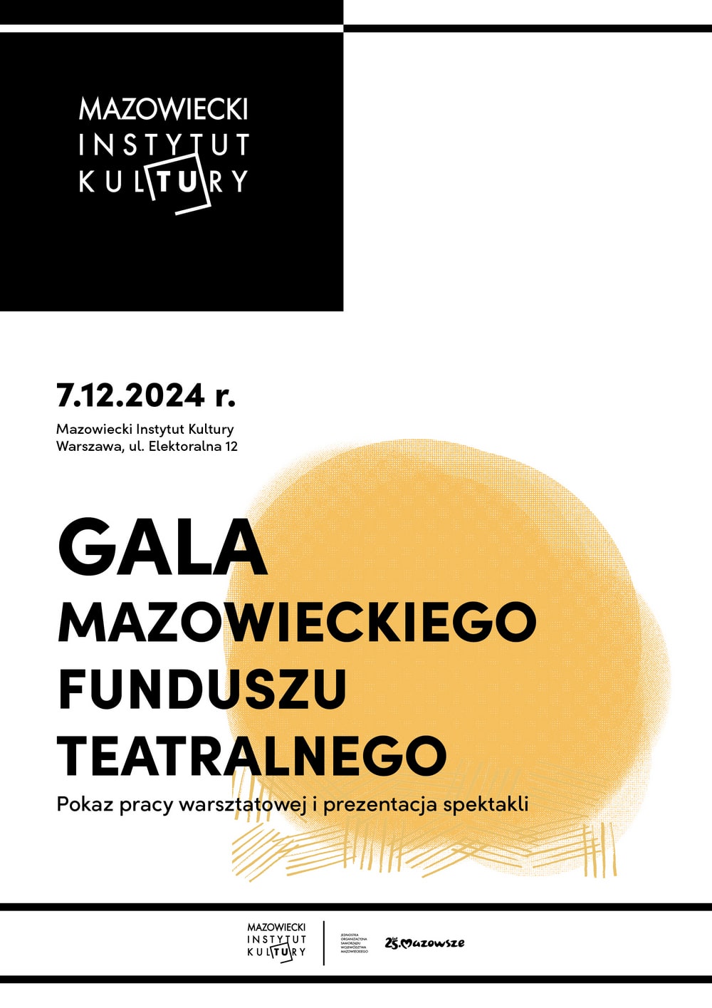 grafika informacyjna na biały tle żółte koło i napisy