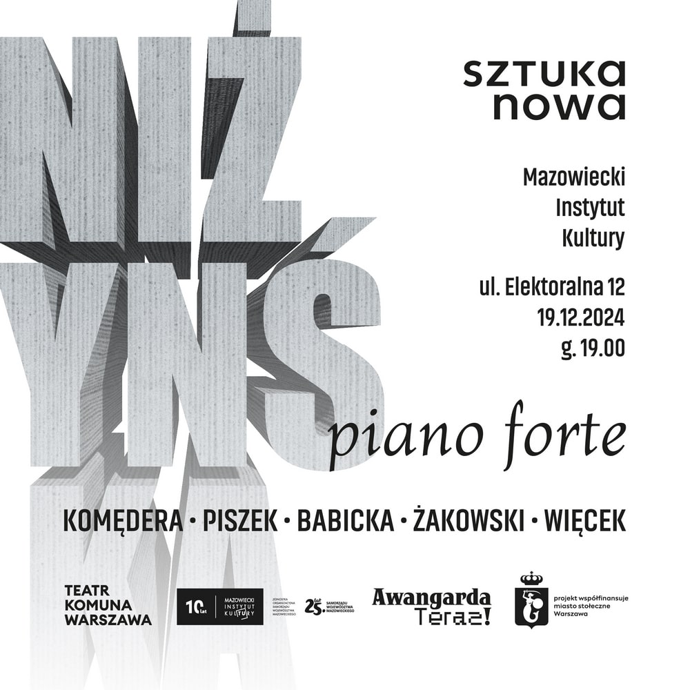 grafika informacyjna na białym tle duży napis typograficzny niżyńska
