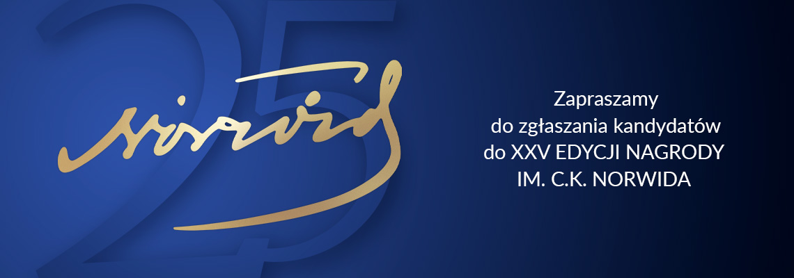 Informacja o zaproszeniu do zgłaszania kandydatek i kandydatów w 25. edycji Nagrody im. Cypriana Kamila Norwida przyznawanej przez Samorząd Województwa Mazowieckiego.