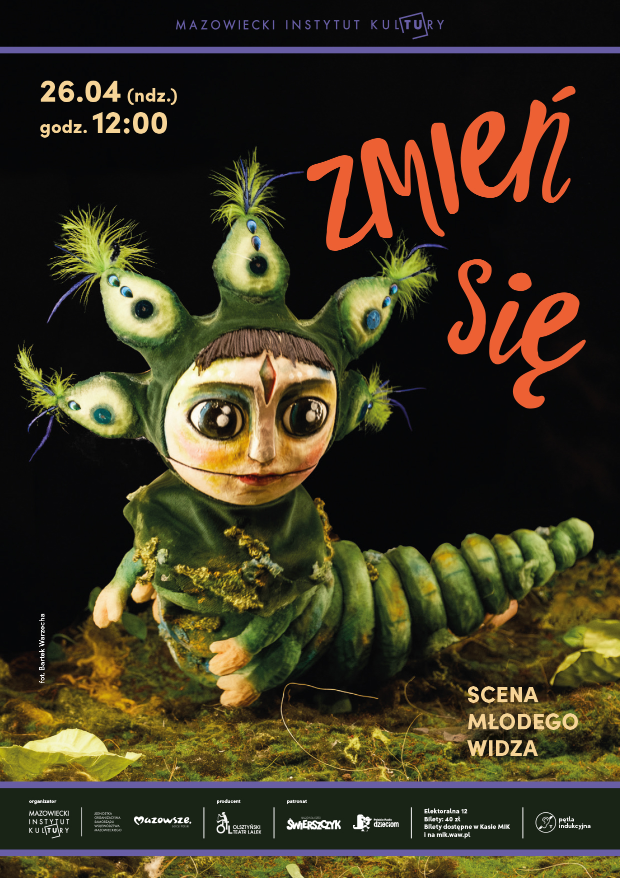 W centrum grafiki znajduje się lalka gąsienicy z ludzką twarzą. Jest zielona i ma zielone czułki, które wyglądają jak korona. Dookoła gąsienicy są napisy informujące o wydarzeniu.