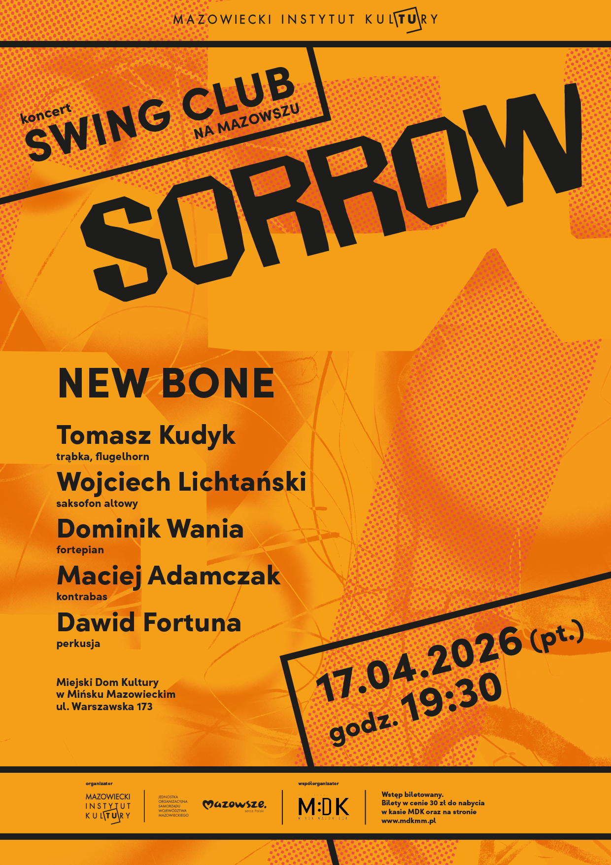 Plakat promujący koncert zespołu New Bone w Mińsku Mazowieckim
