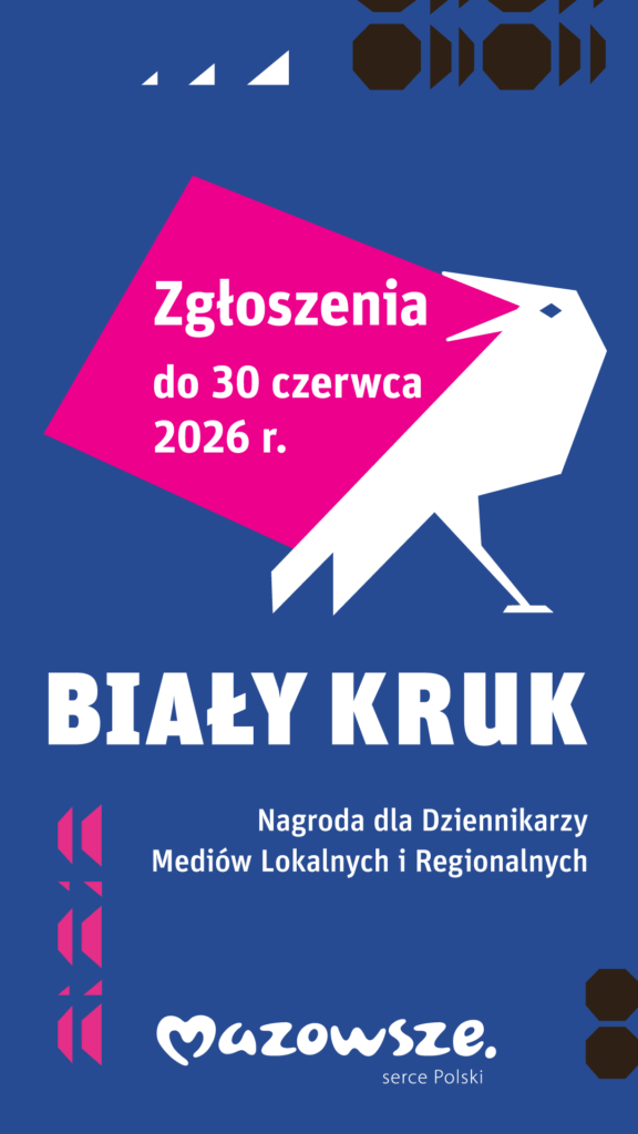 Plakat reklamujący konkurs dla dziennikarzy Biały Kruk z informacją o zgłoszeniach do 30 czerwca 2026 roku